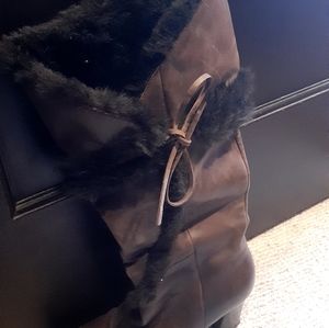 Tall brown leather n fur boots